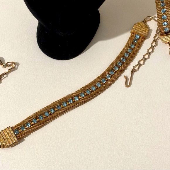 Sarah Coventry Star Lighter Set gold mesh blue topaz rhinestones - Picture 3 of 10